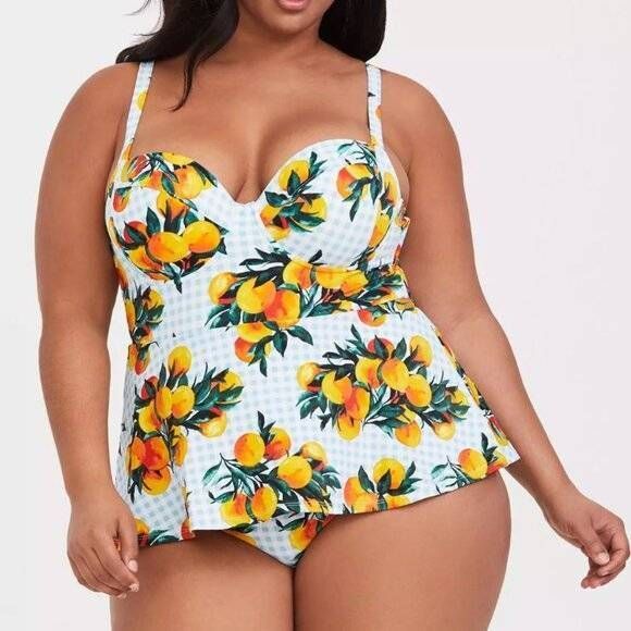 torrid Other - Torrid Gingham & orange fruit push up peplum skirt one piece swimsuit 2X Full